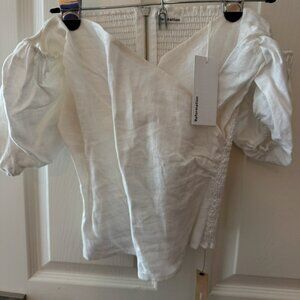 REFORMATION WHITE LINEN OFF SHOULDER TOP